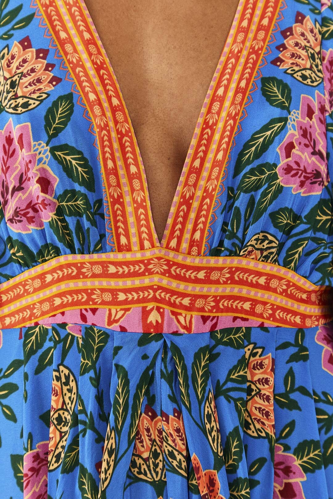 Robe longue caftan Jardin Ananas - Bleu