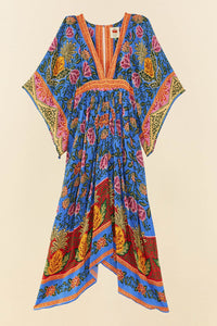 Robe longue caftan Jardin Ananas - Bleu