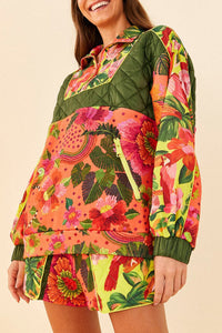 Sweat Jardin fleuri en coton mélangé - Multicolore