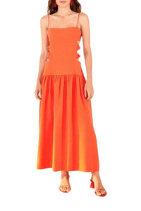 Robe longue à découpes en lin - Orange