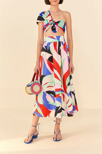 Jupe midi Colorful Monstera en coton - Rose