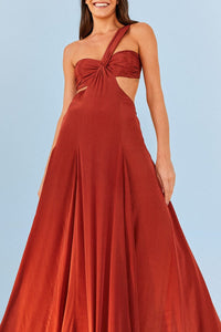 Robe longue asymétrique à bandeau - Rouge