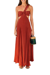 Robe longue asymétrique à bandeau - Rouge