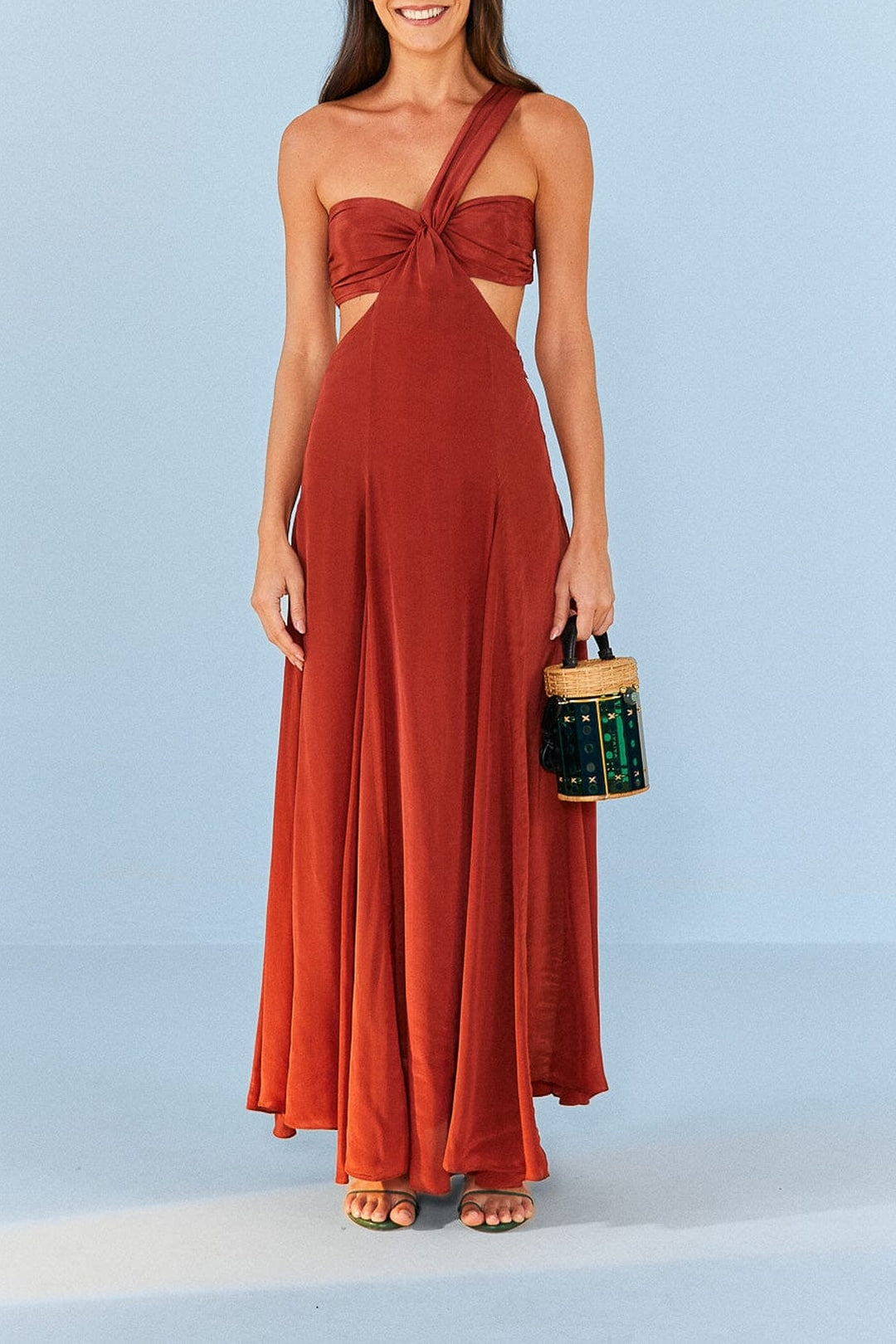 Robe longue asymétrique à bandeau - Rouge