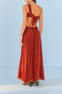 Robe longue asymétrique à bandeau - Rouge