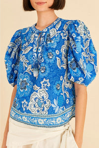 Blouse Full Of Flowers en coton - Bleu