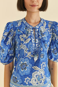 Blouse Full Of Flowers en coton - Bleu