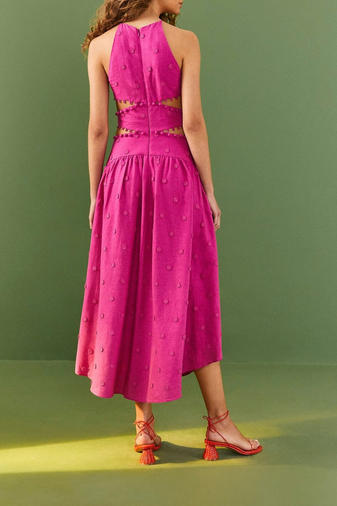 Robe longue à fleurs en lin - Rose