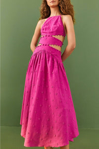 Robe longue à fleurs en lin - Rose