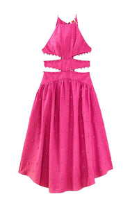 Robe longue à fleurs en lin - Rose