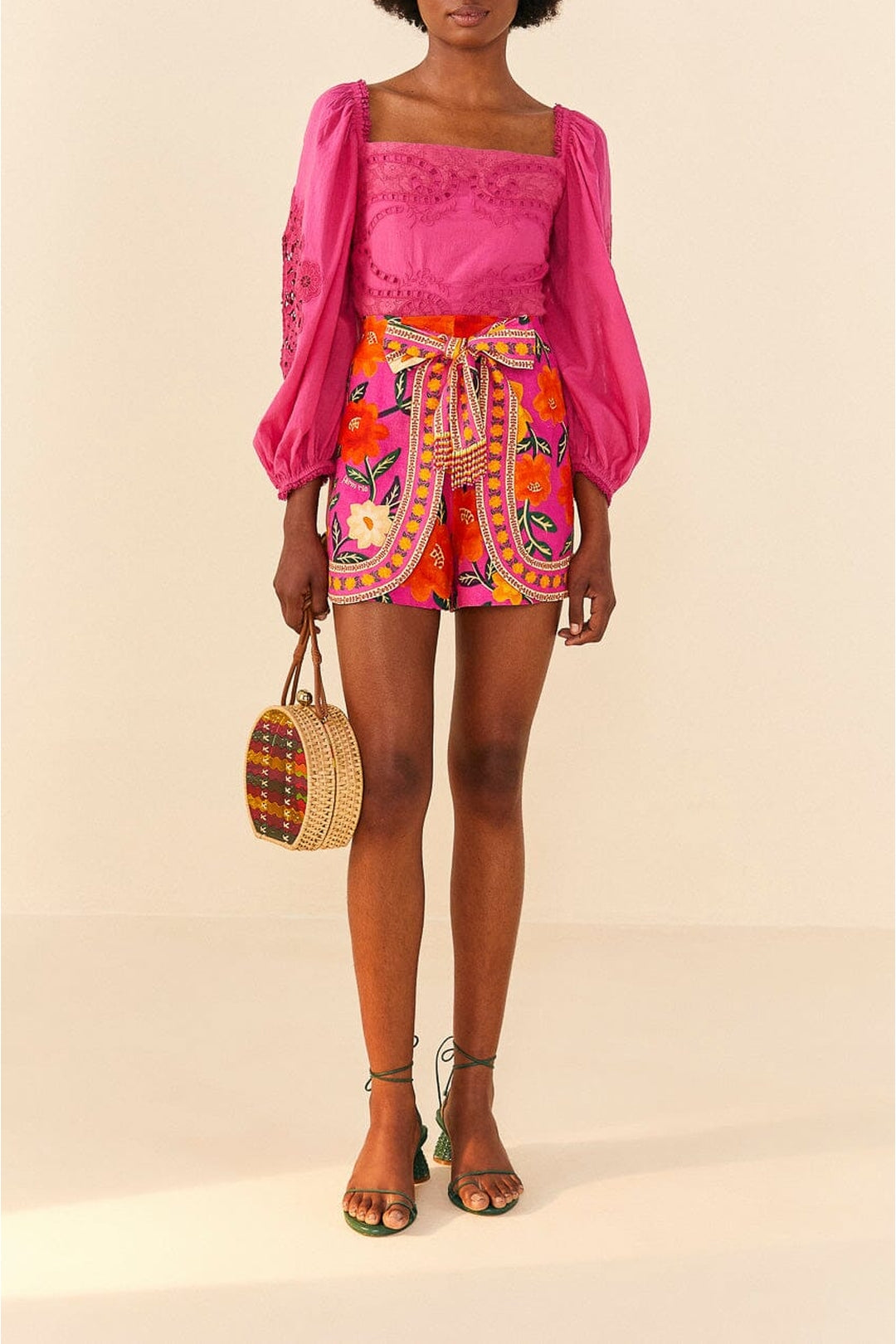 Short Flower Tapestry en lin - Rose