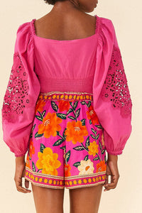 Short Flower Tapestry en lin - Rose