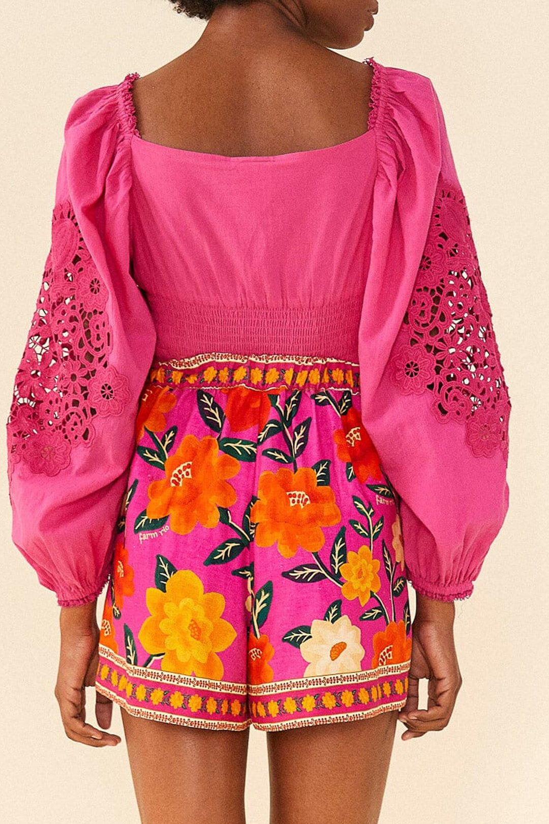 Short Flower Tapestry en lin - Rose