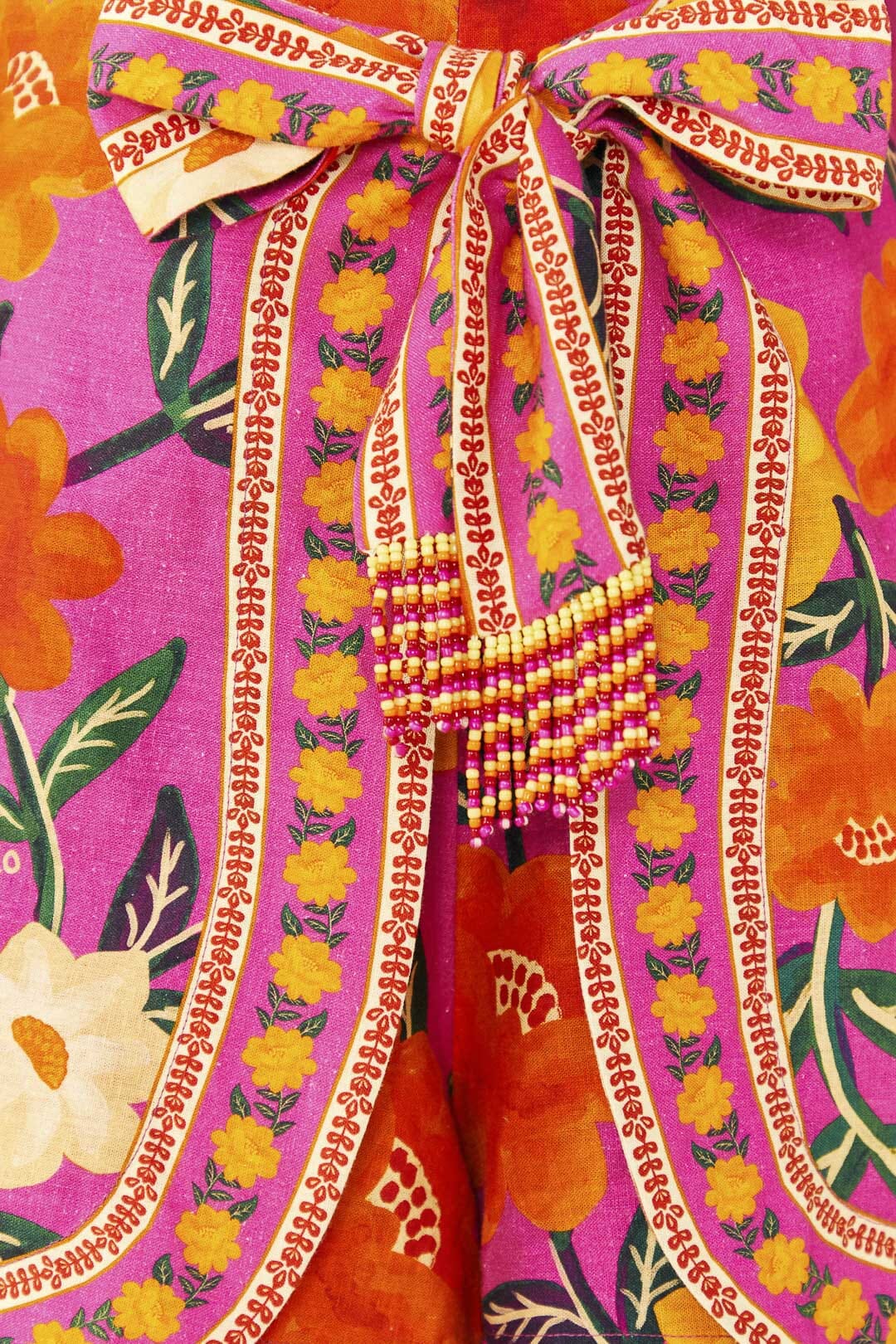Short Flower Tapestry en lin - Rose