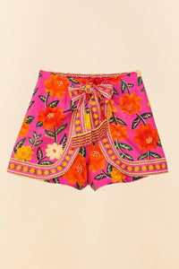 Short Flower Tapestry en lin - Rose