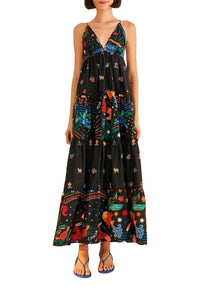 Robe longue brodée Zodiac en coton - Noir