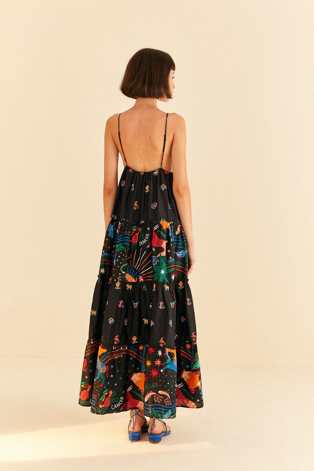 Robe longue brodée Zodiac en coton - Noir