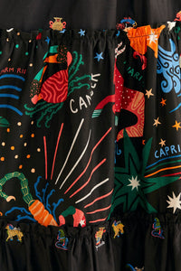 Robe longue brodée Zodiac en coton - Noir