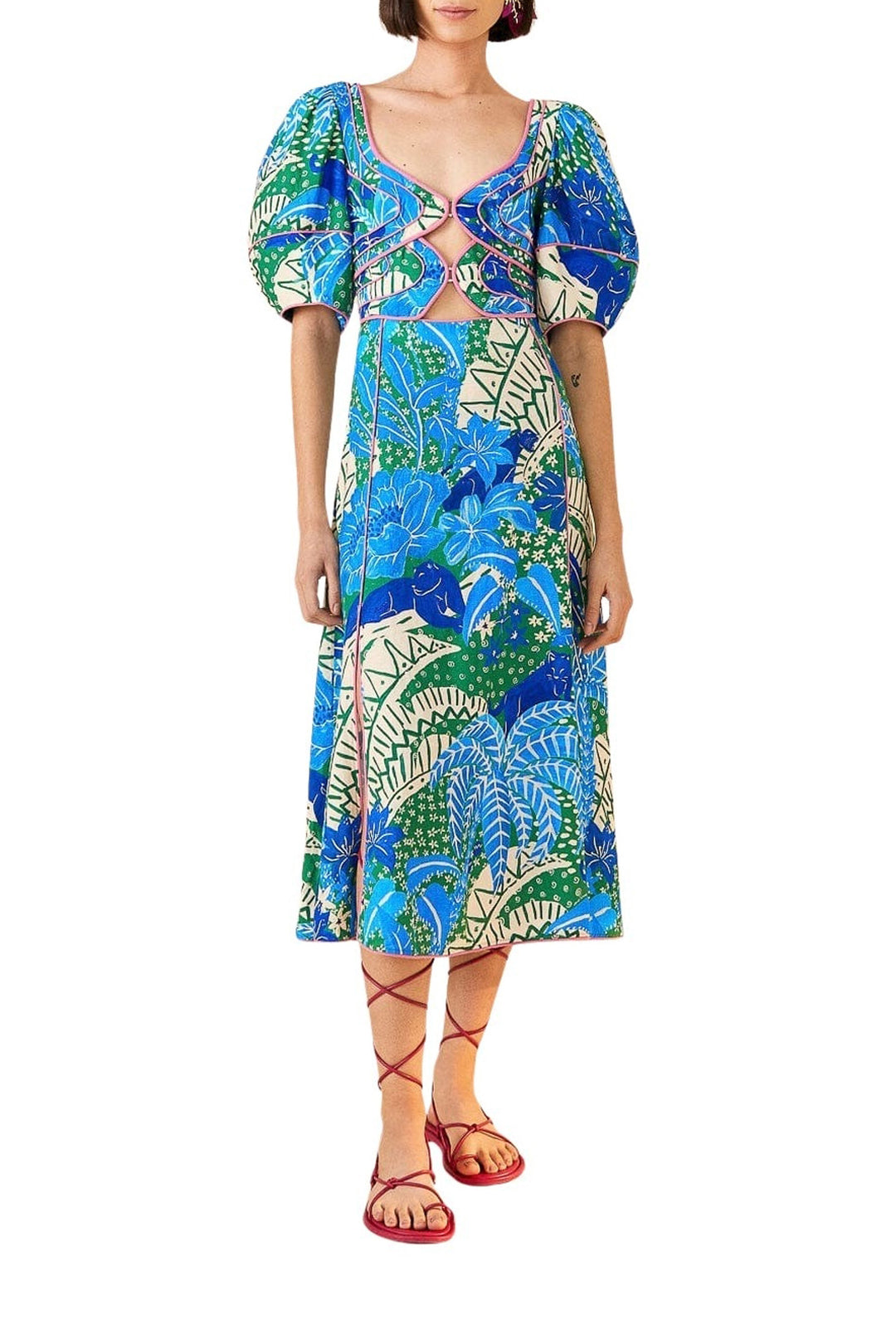 Robe midi Jungle Panther en lin - Bleu