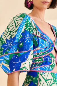 Robe midi Jungle Panther en lin - Bleu