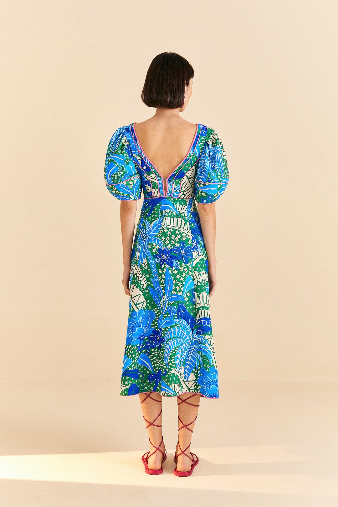 Robe midi Jungle Panther en lin - Bleu