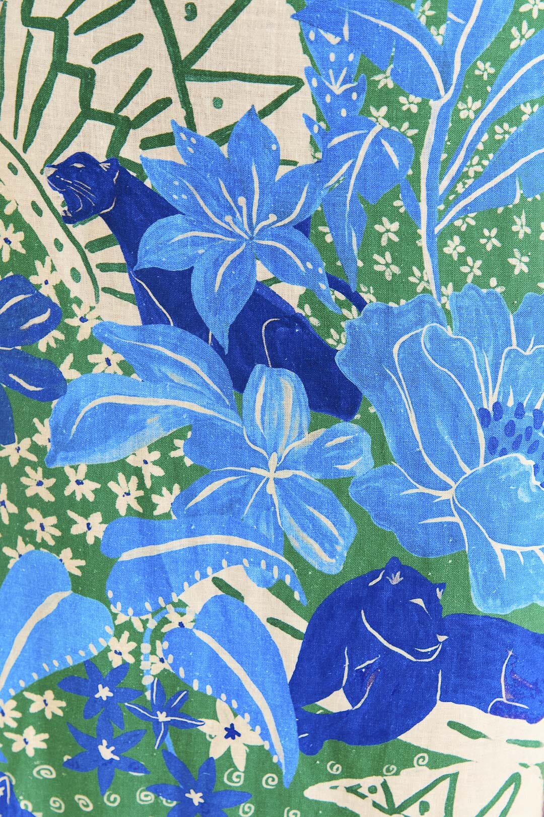 Robe midi Jungle Panther en lin - Bleu