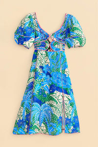 Robe midi Jungle Panther en lin - Bleu