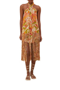 Robe courte Leopard Forest Sand en coton - Orange