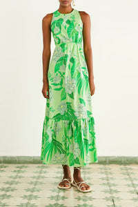 Robe longue Dewdrop Floral en coton - Vert