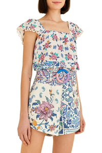Short Bandanas romantique en coton - Blanc