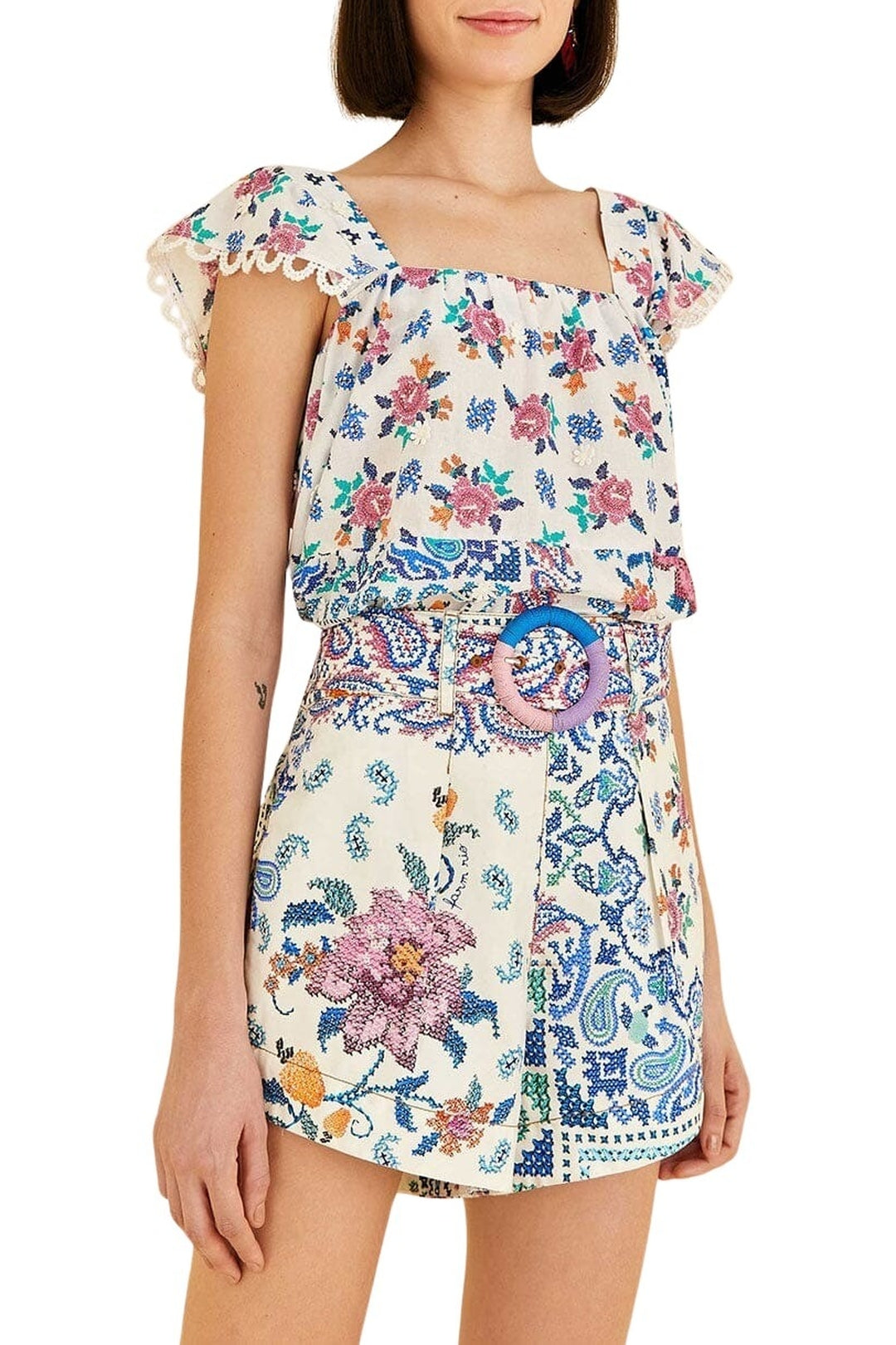 Short Bandanas romantique en coton - Blanc