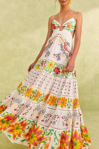 Robe longue Neon Floral en coton - Rouge