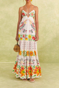 Robe longue Neon Floral en coton - Rouge