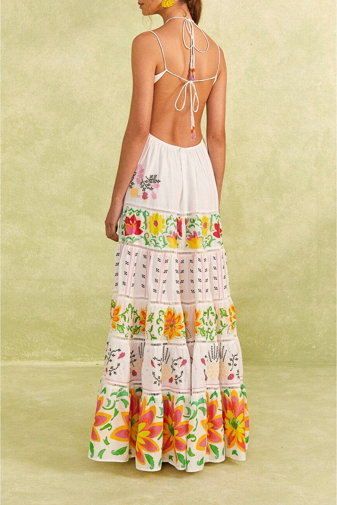 Robe longue Neon Floral en coton - Rouge
