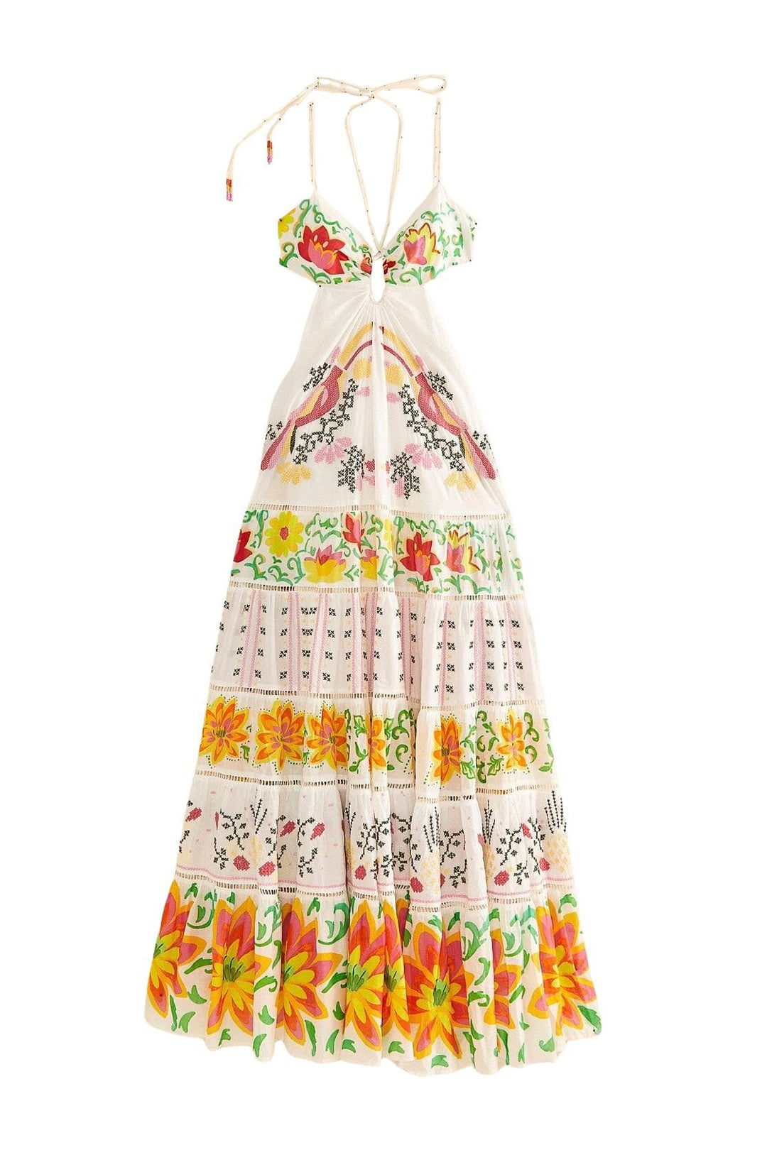 Robe longue Neon Floral en coton - Rouge