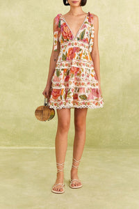 Robe courte Macaw Bloom en coton - Orange