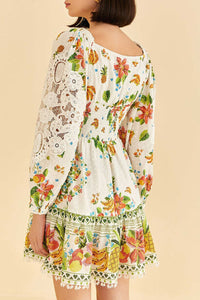 Robe courte Romance Tropicale en coton - Jaune