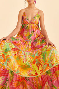 Robe longue Painted Birds en coton - Orange