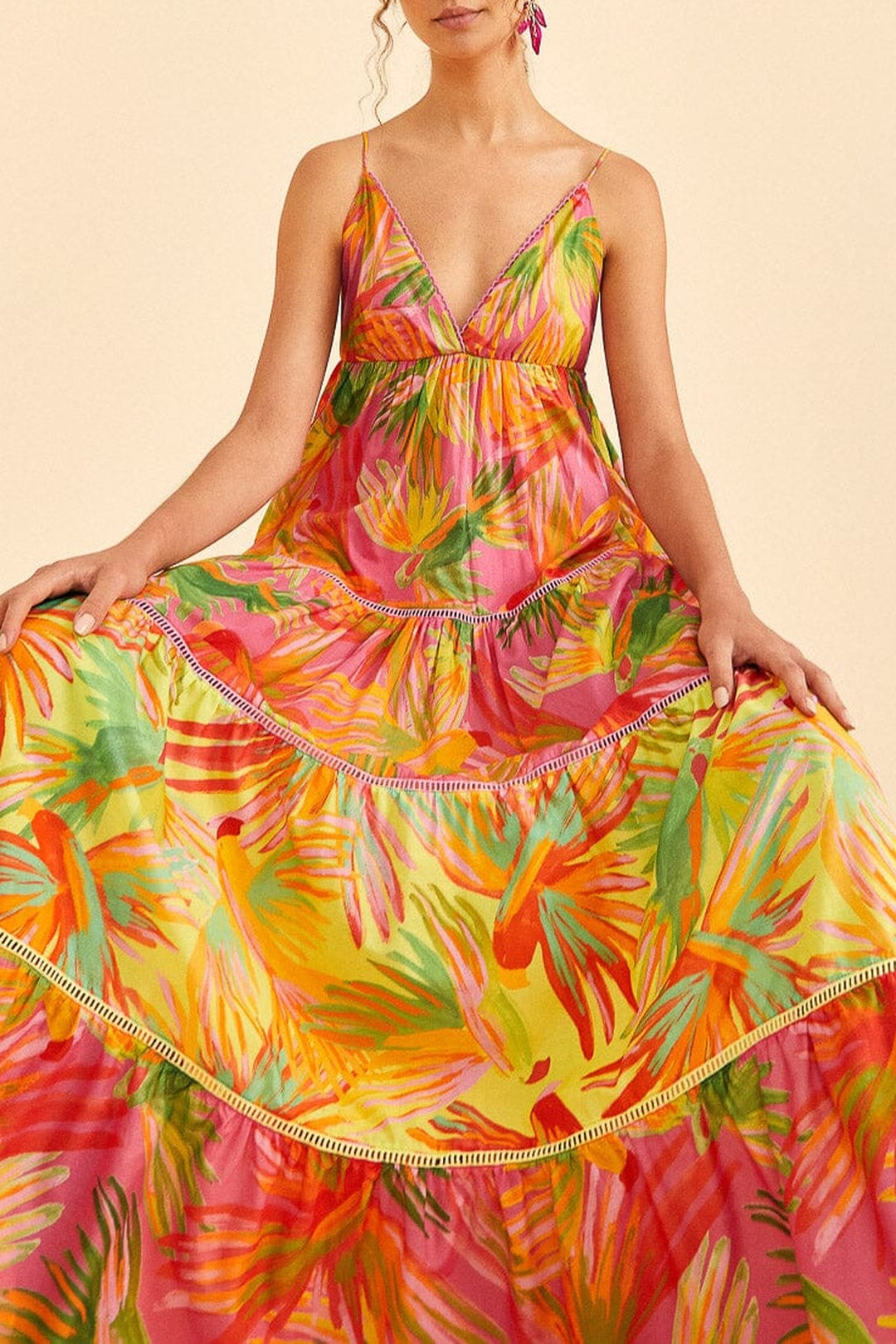 Robe longue Painted Birds en coton - Orange