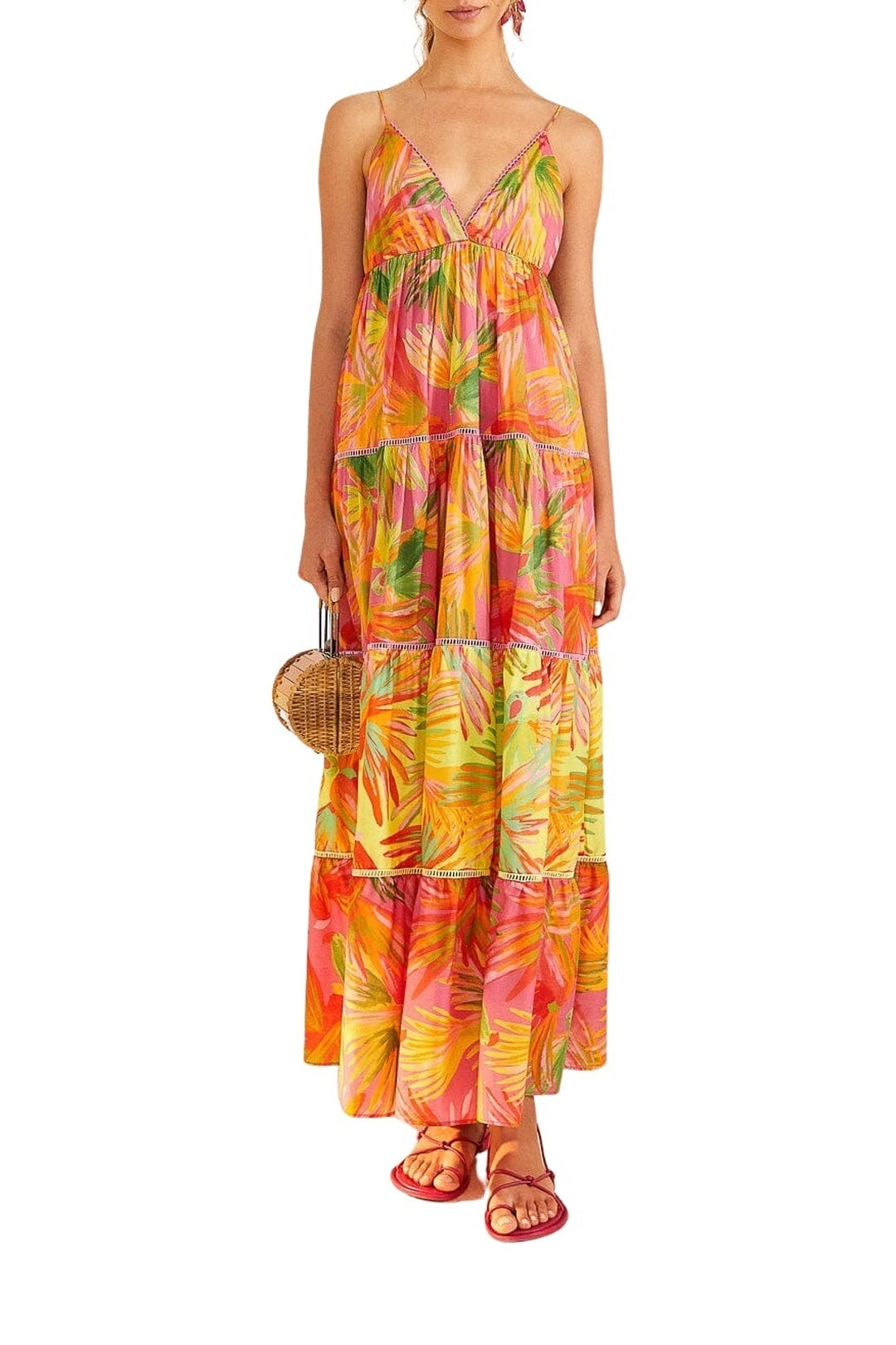 Robe longue Painted Birds en coton - Orange