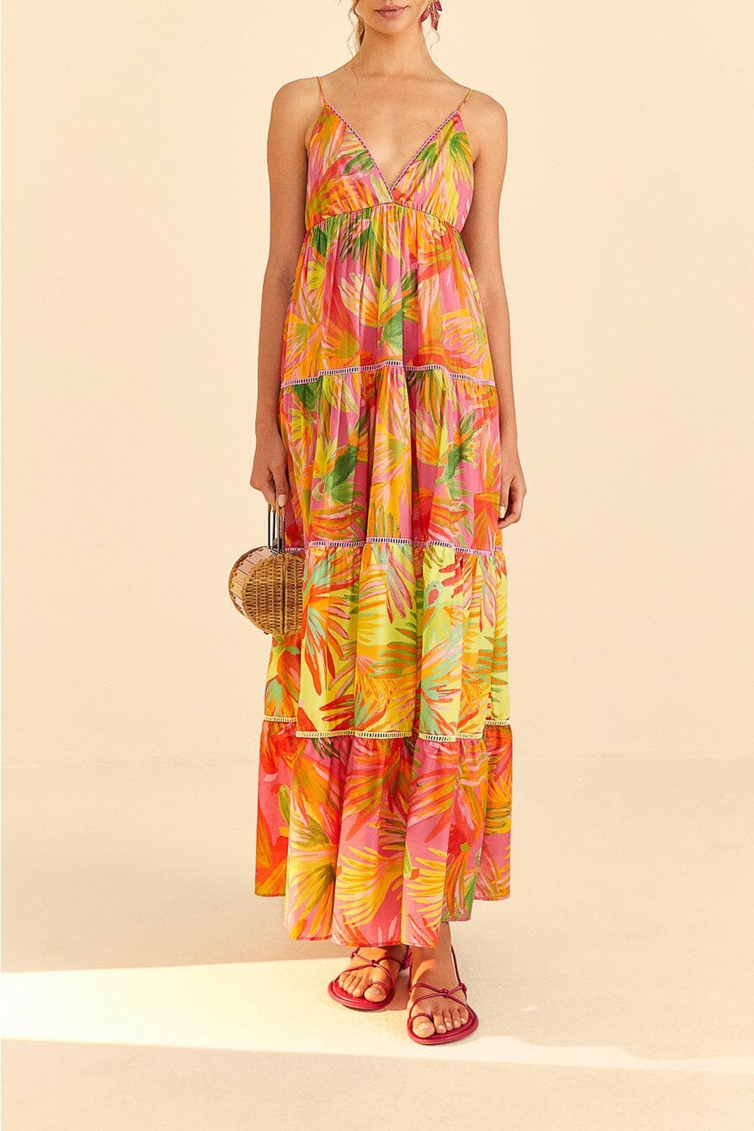 Robe longue Painted Birds en coton - Orange