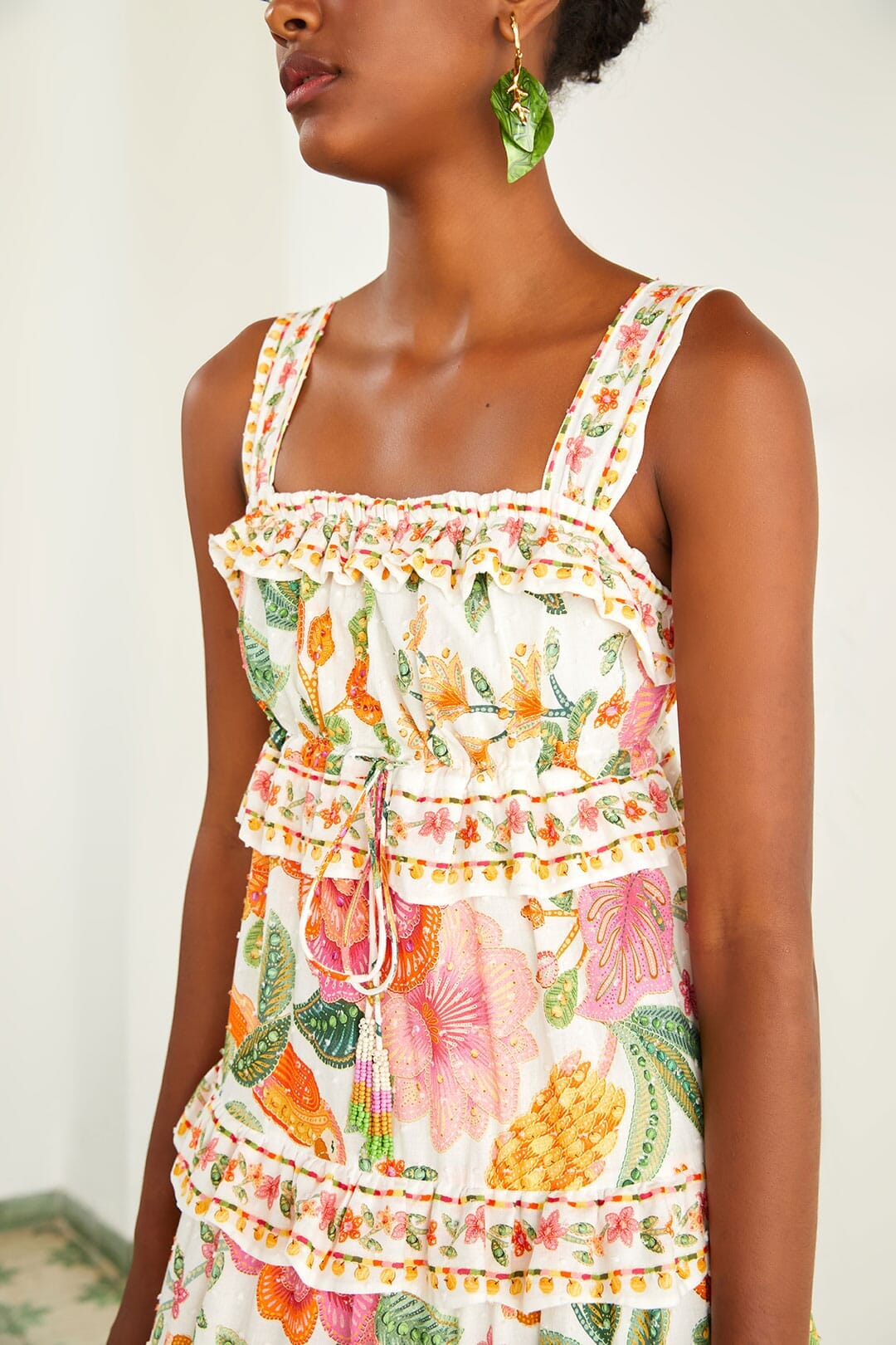Robe midi Macaw Bloom en coton - Orange