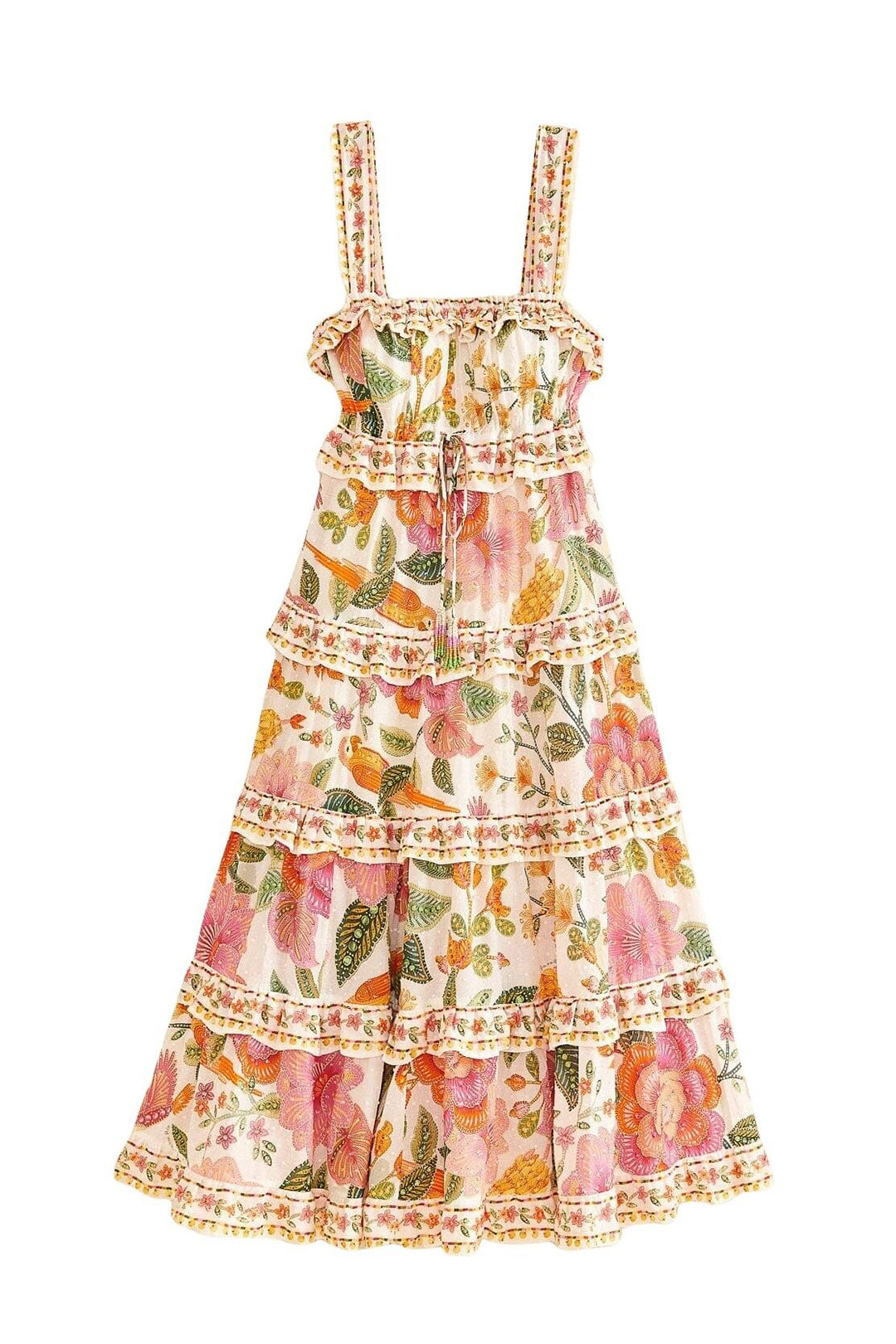 Robe midi Macaw Bloom en coton - Orange