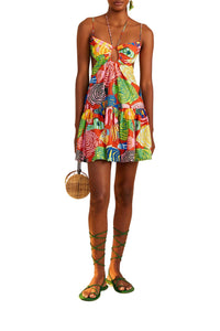 Robe courte Striped Fishes en coton - Rouge