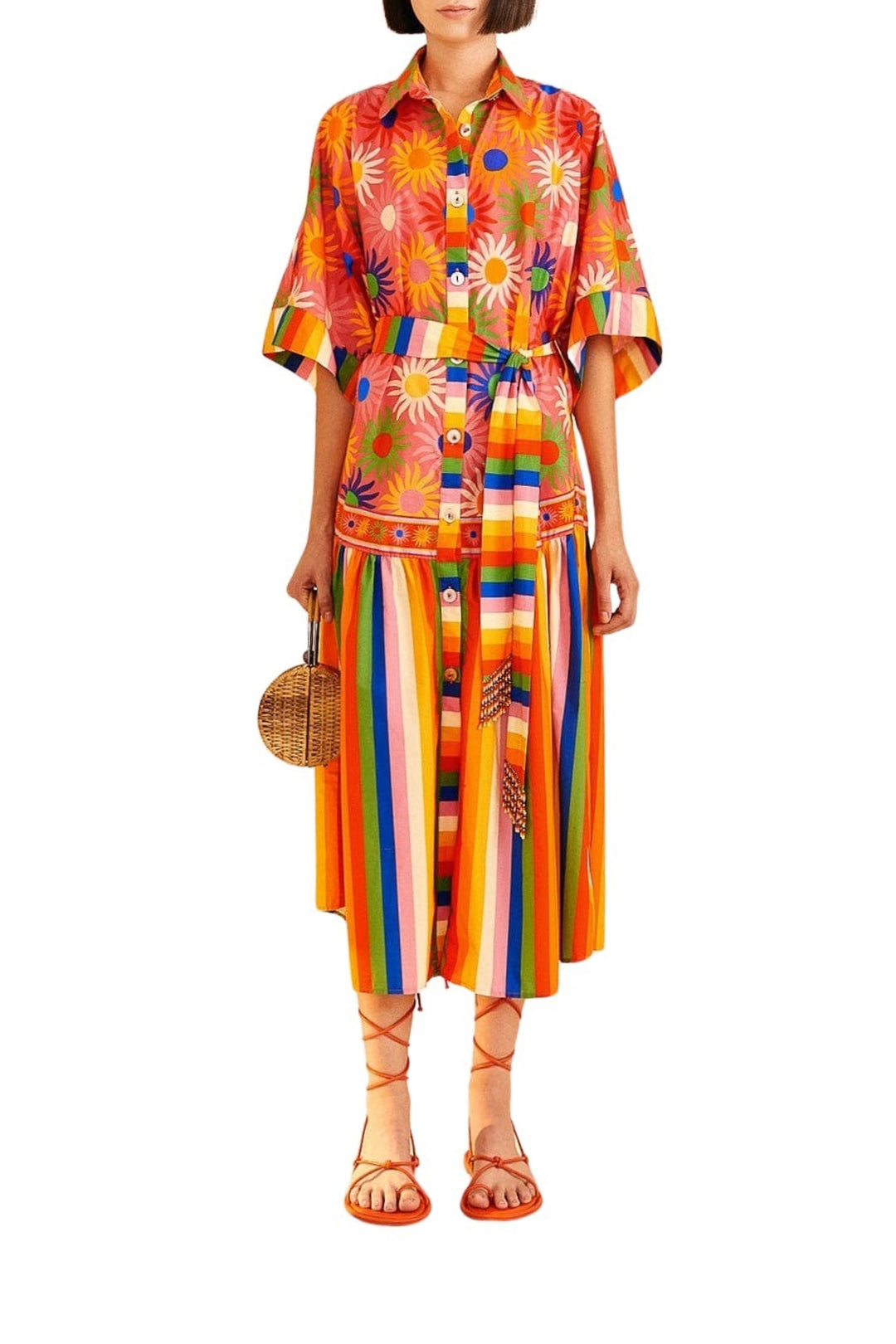 Robe longue Graphic Macaws Coral en coton - Orange