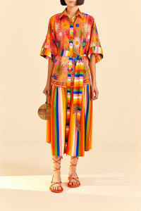 Robe longue Graphic Macaws Coral en coton - Orange