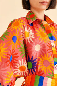Robe longue Graphic Macaws Coral en coton - Orange
