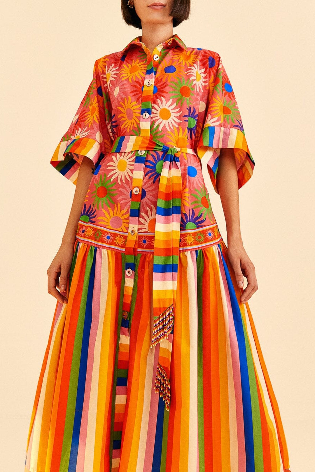 Robe longue Graphic Macaws Coral en coton - Orange
