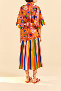 Robe longue Graphic Macaws Coral en coton - Orange