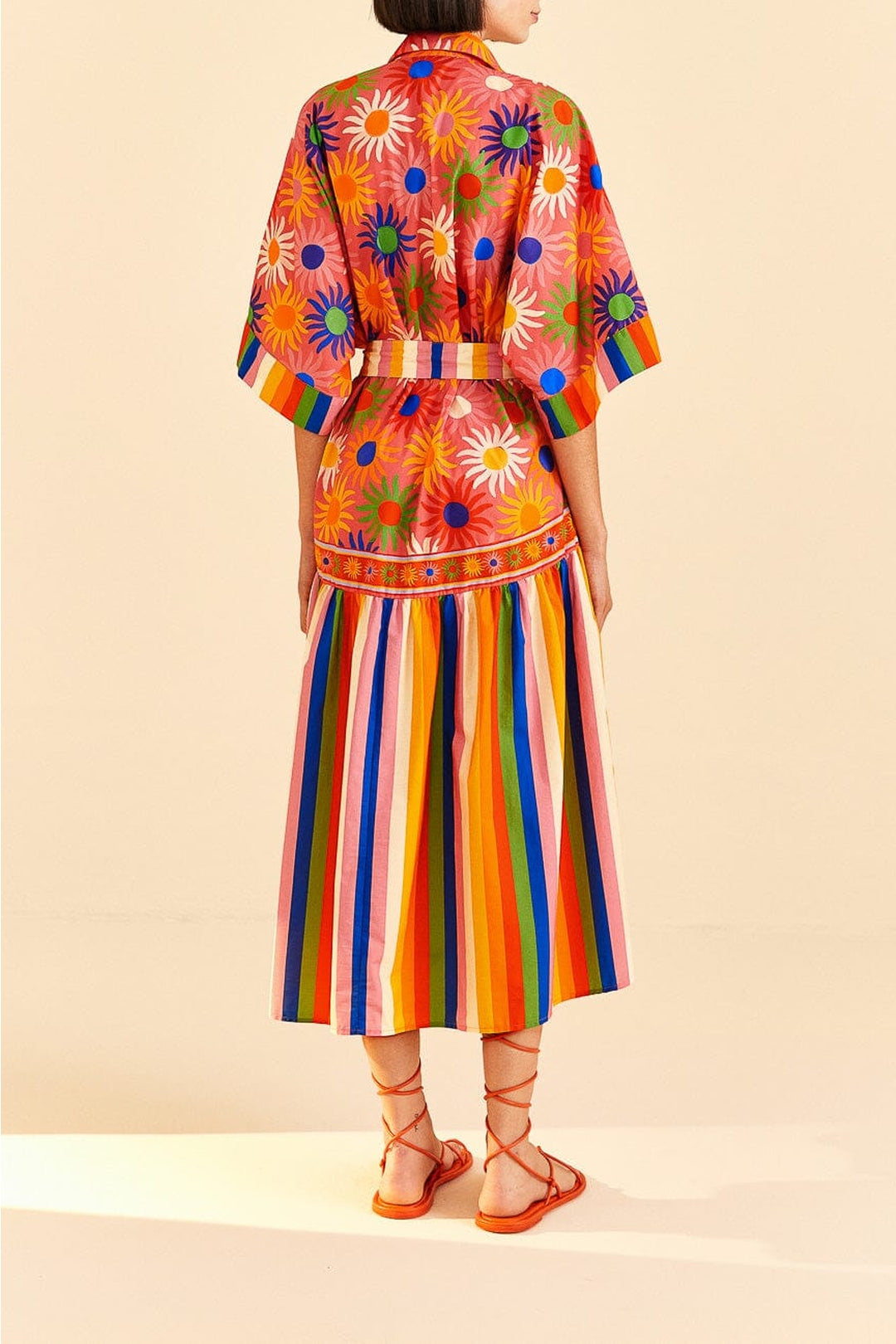 Robe longue Graphic Macaws Coral en coton - Orange